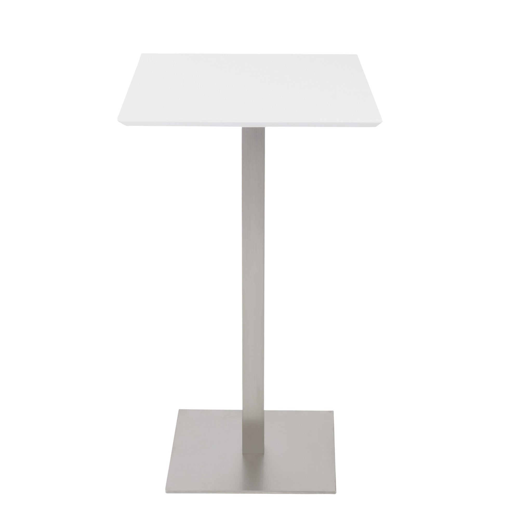 24" White and Silver Metallic Square Steel Bar Table