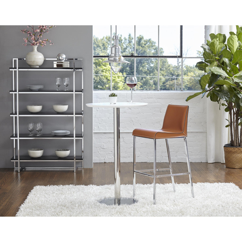 26" White and Silver Metallic Rounded Steel Bar Table