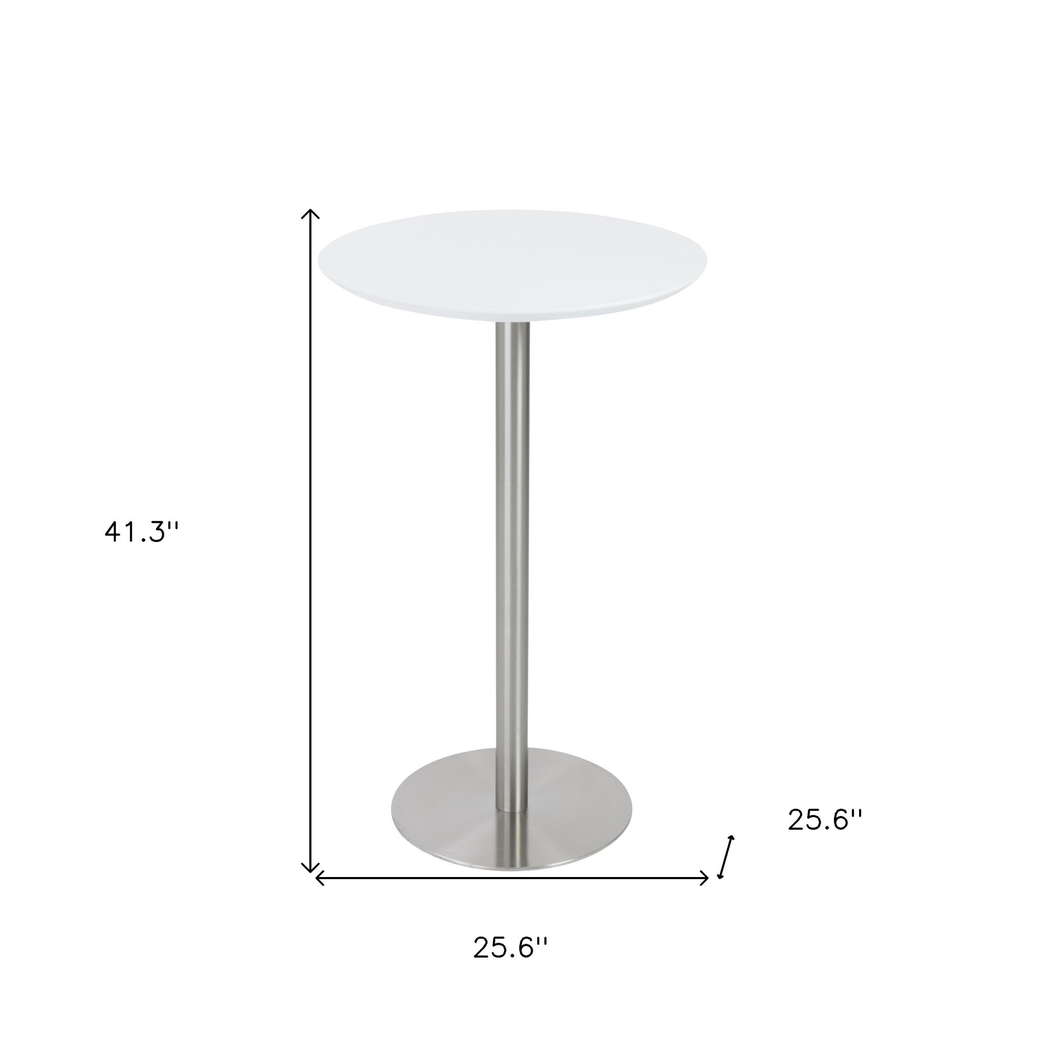 26" White and Silver Metallic Rounded Steel Bar Table