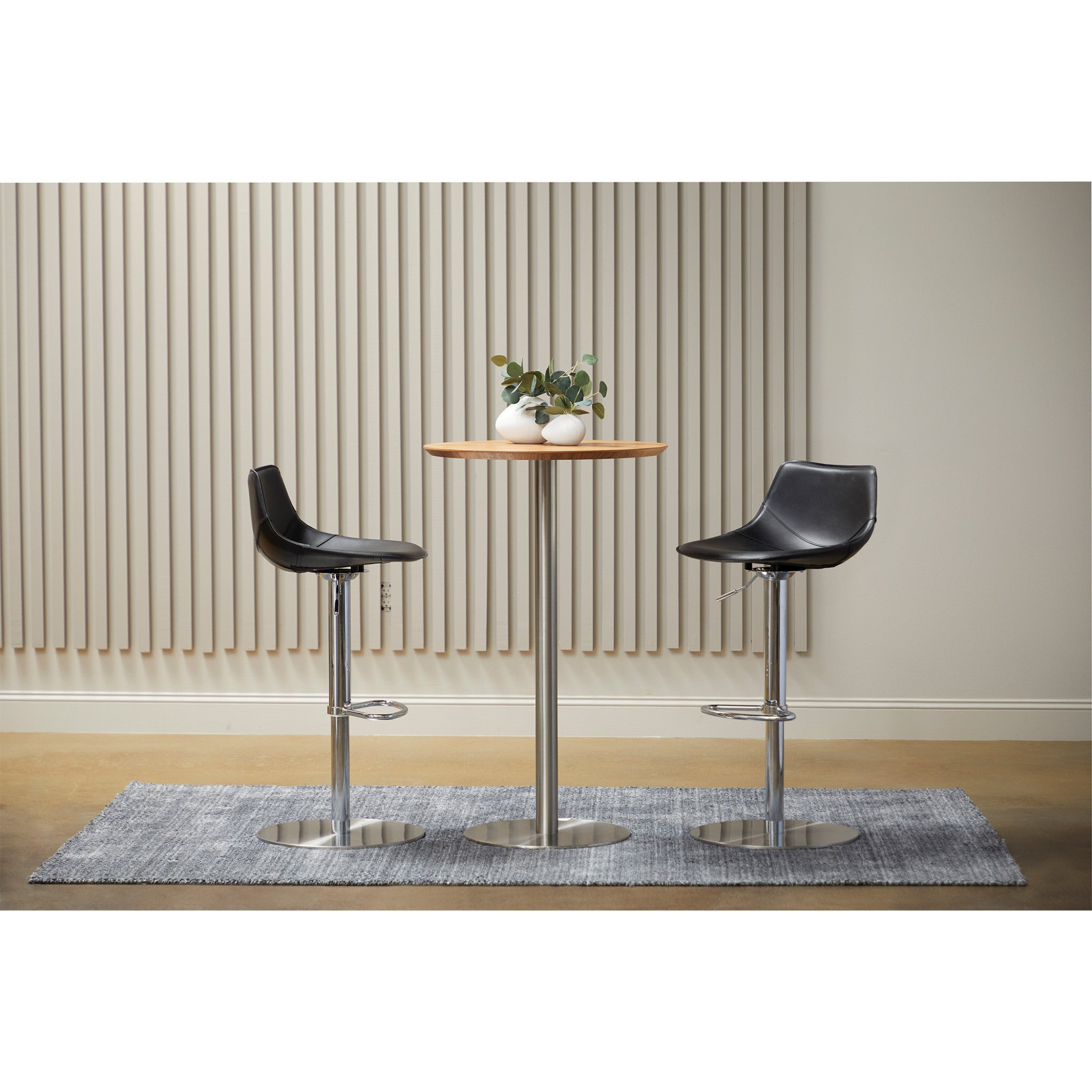 26" Wood Brown and Silver Metallic Rounded Steel Bar Table