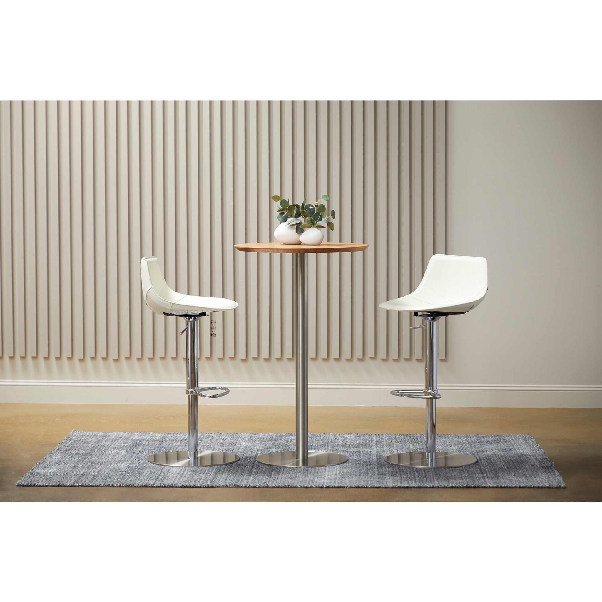 26" Wood Brown and Silver Metallic Rounded Steel Bar Table