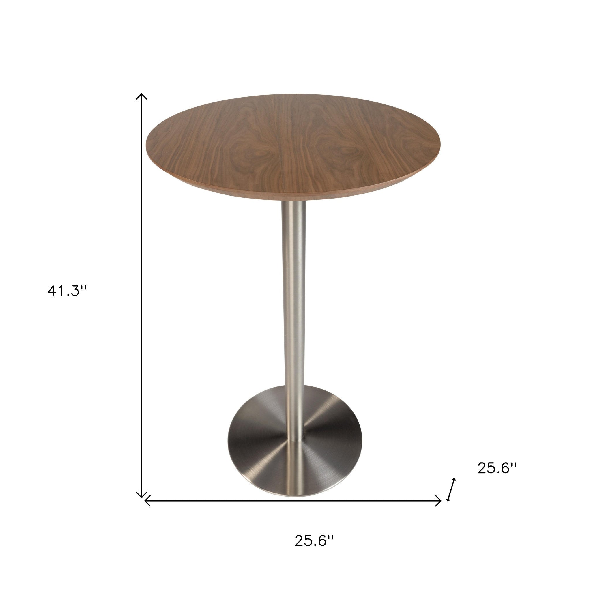 26" Wood Brown and Silver Metallic Rounded Steel Bar Table