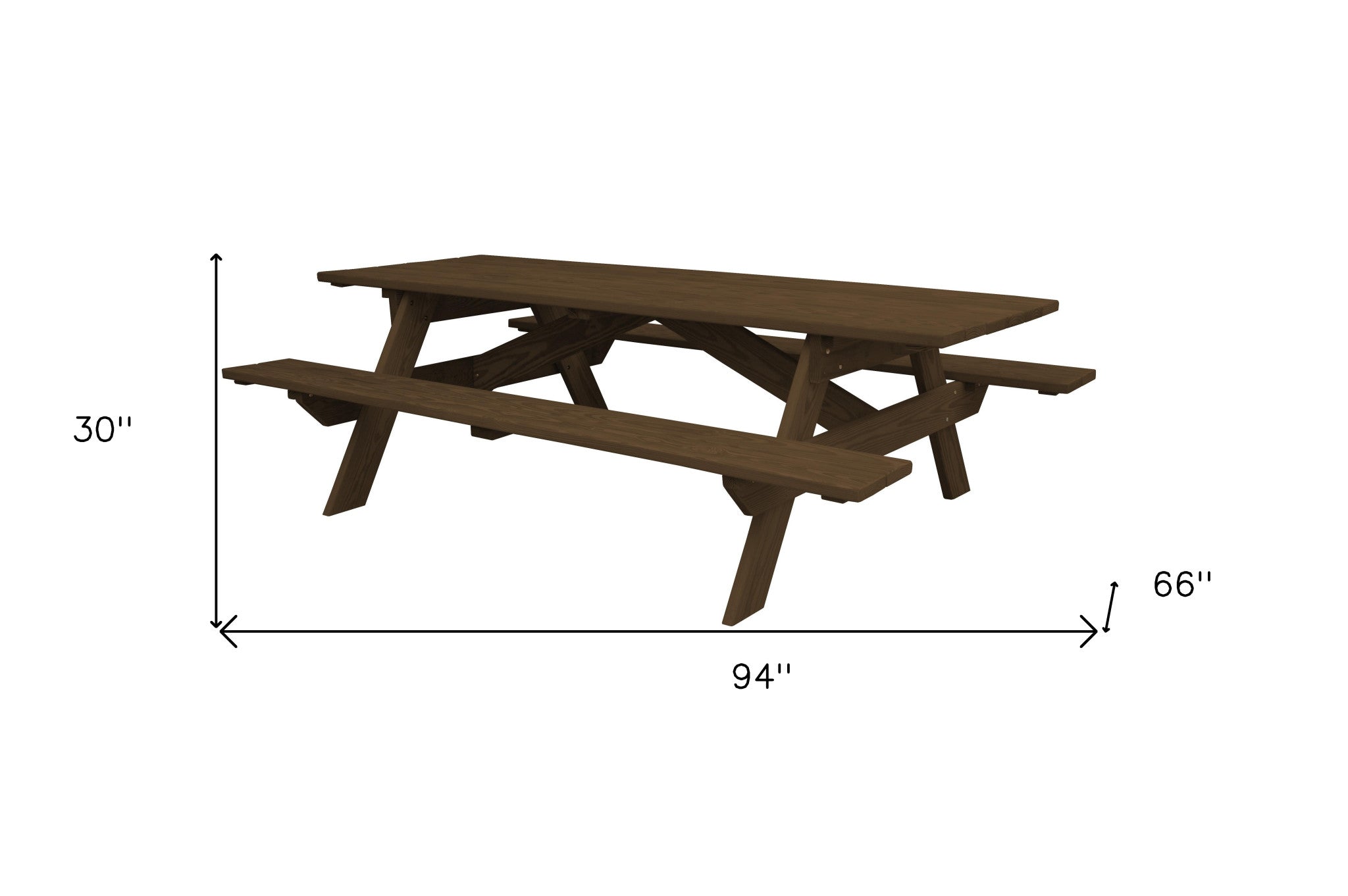 94" Dark Brown Solid Wood Outdoor Picnic Table