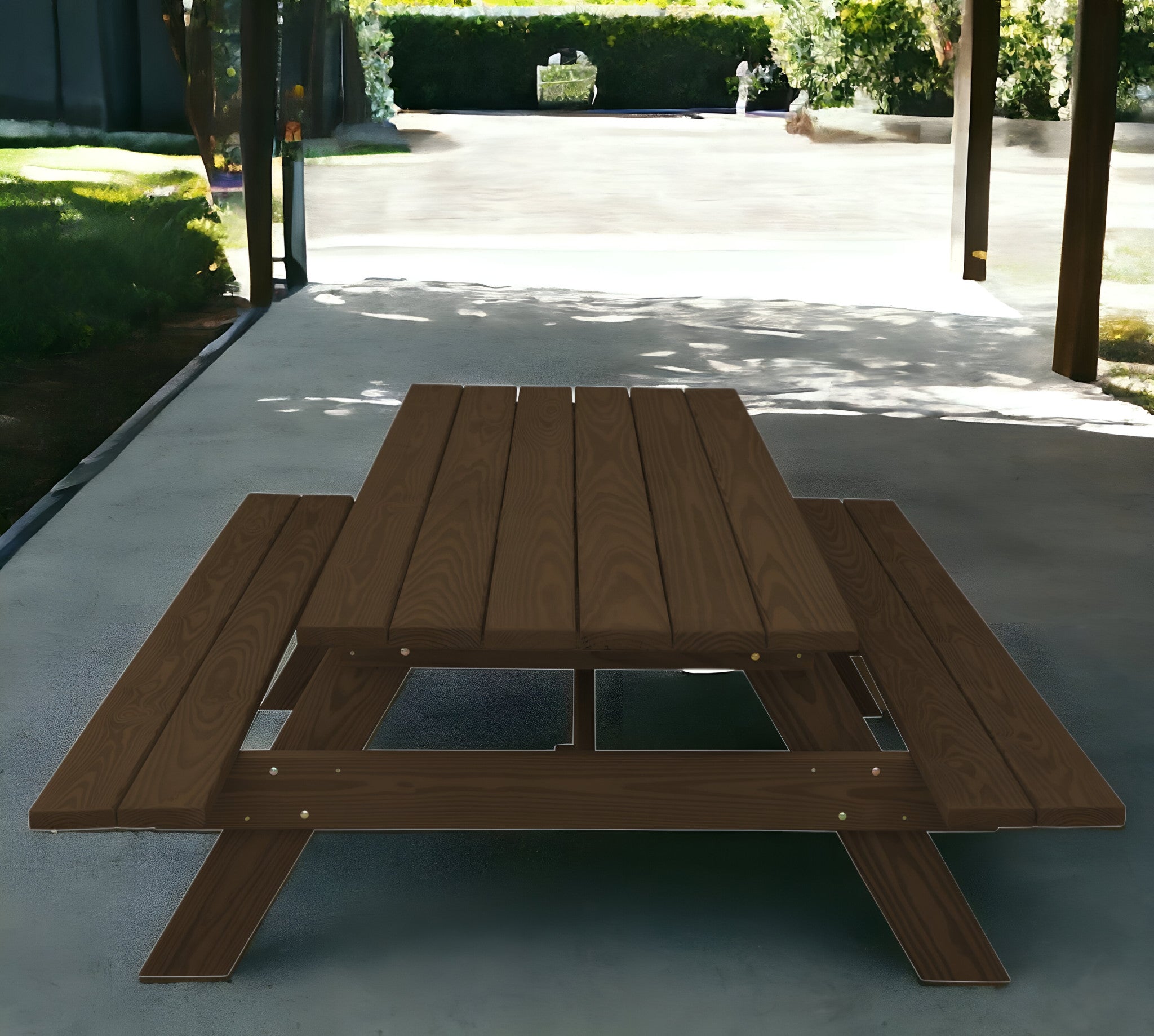 94" Dark Brown Solid Wood Outdoor Picnic Table