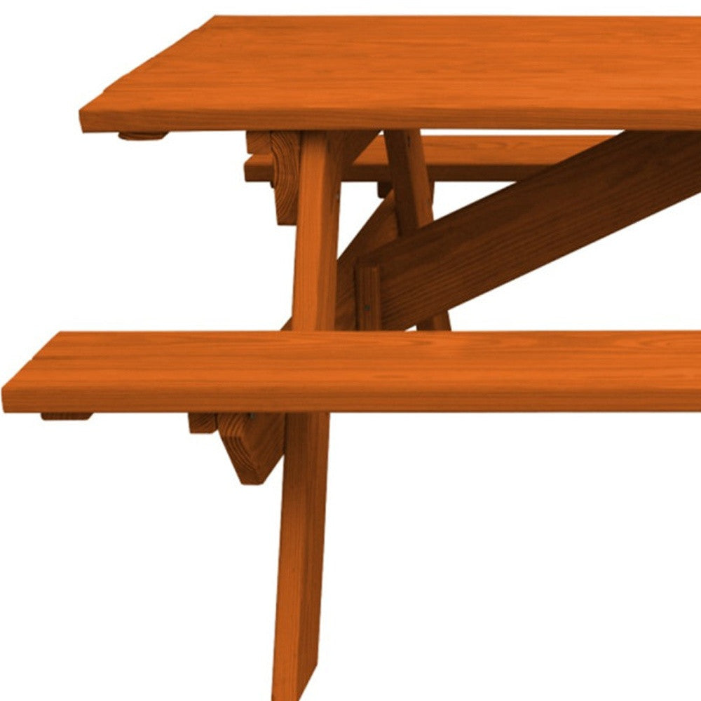 94" Redwood Solid Wood Outdoor Picnic Table with Umbrella Hole