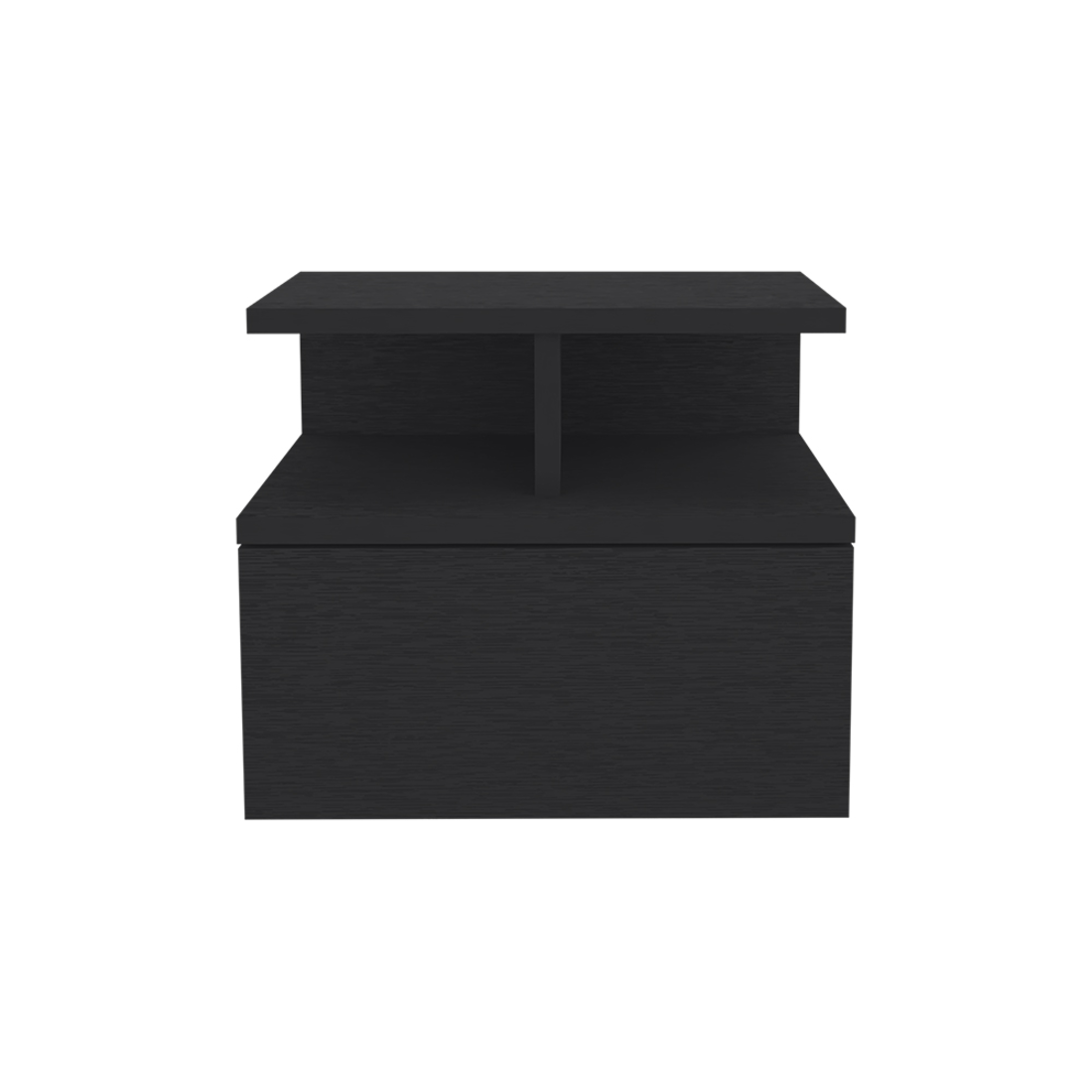 12" Black One Drawer Faux Wood Floating Nightstand