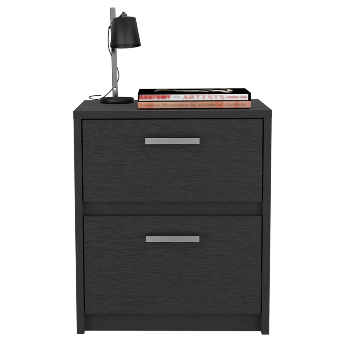 19" Black Two Drawer Faux Wood Nightstand