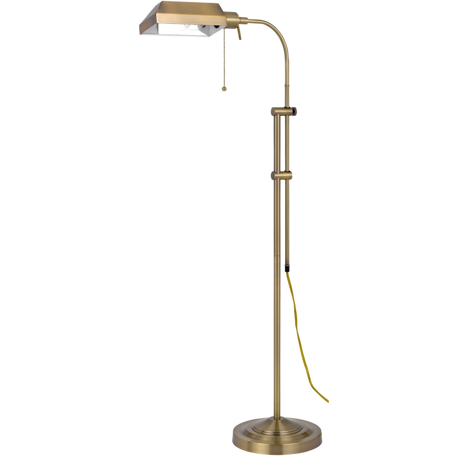 57" Brass Adjustable Traditional Shaped Floor Lamp With Bronze Square Shade