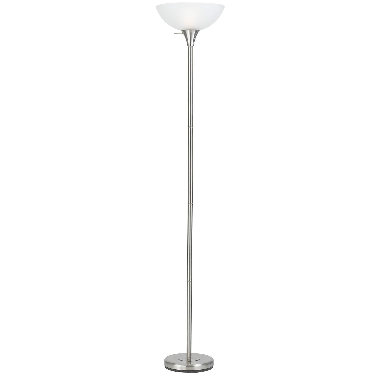 70" Nickel Torchiere Floor Lamp With White Frosted Glass Dome Shade