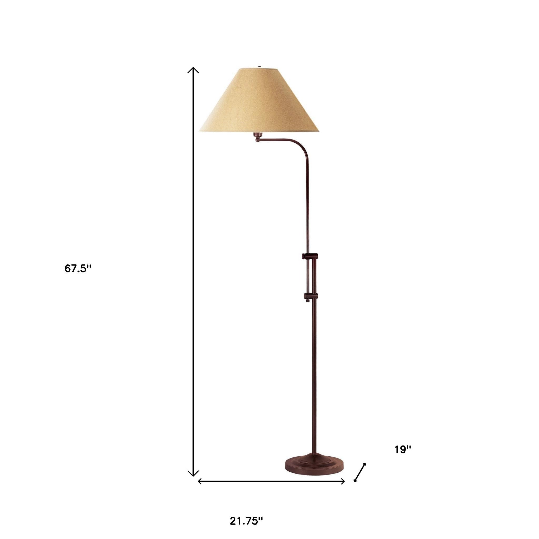 68" Rusted Adjustable Traditional Shaped Floor Lamp With Brown Empire Shade