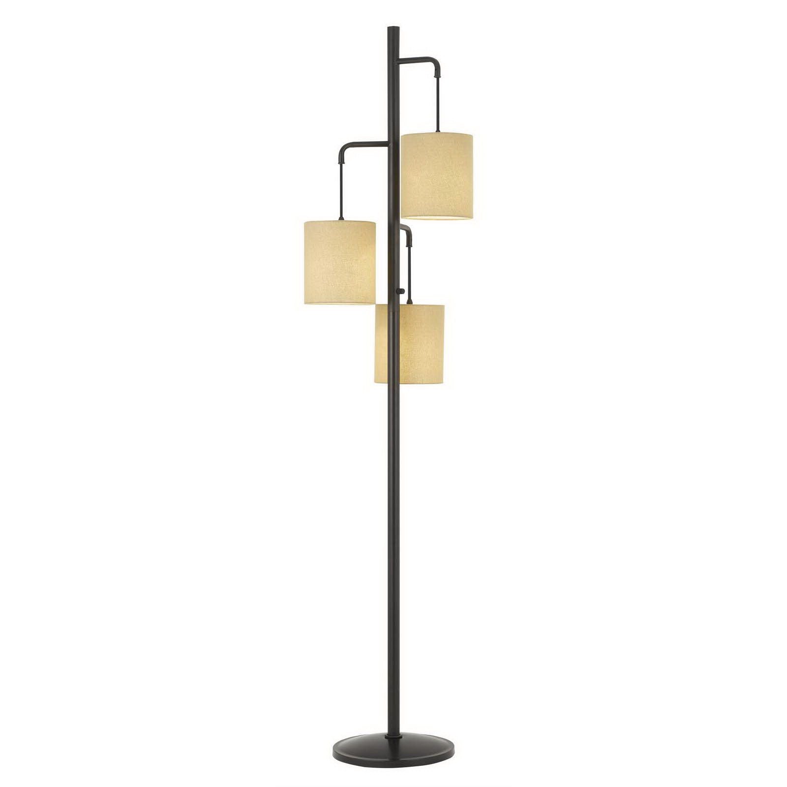 72" Bronze Three Light Traditional Shaped Floor Lamp With Beige Drum Shade