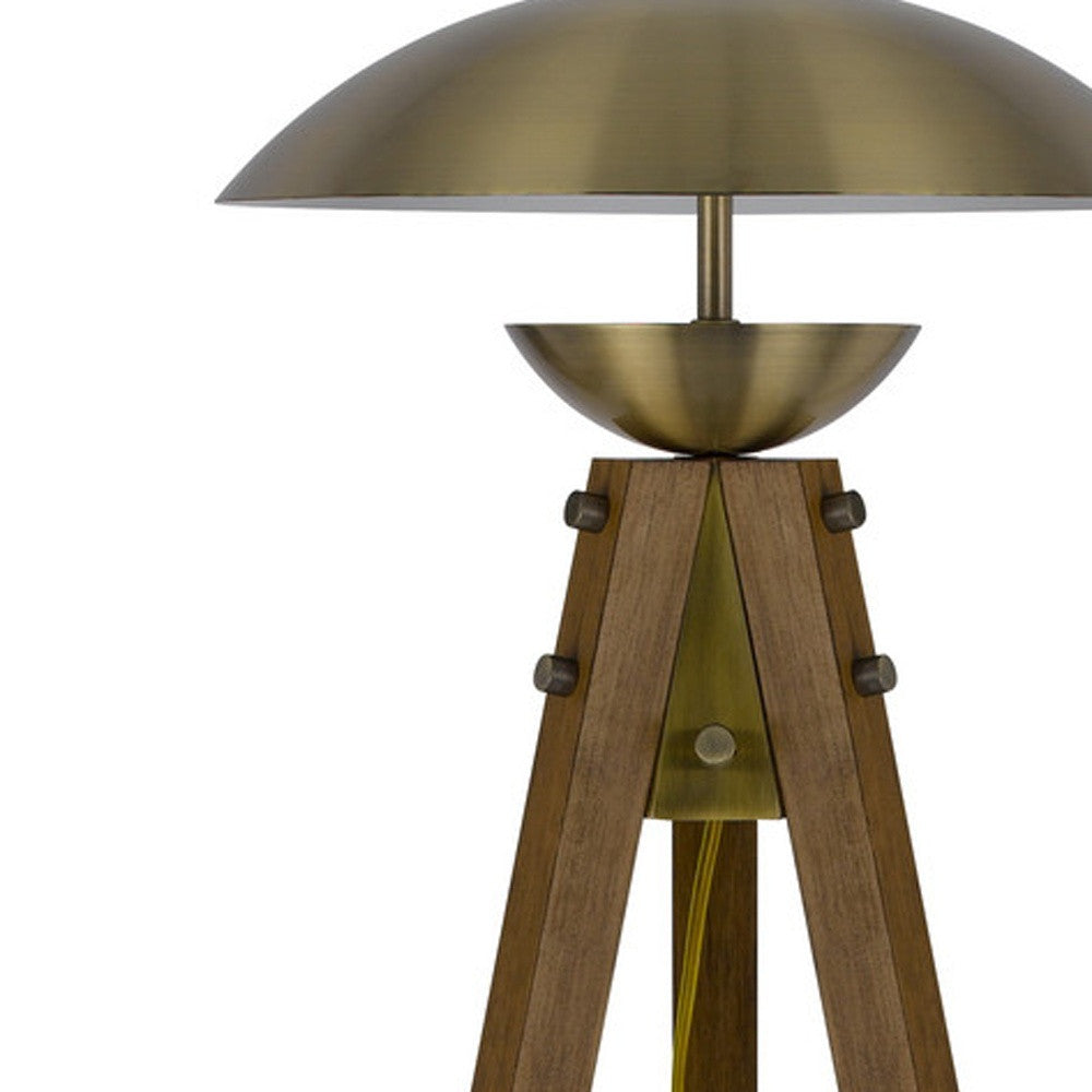 55" Brass Tripod Floor Lamp With Antiqued Brass Dome Shade