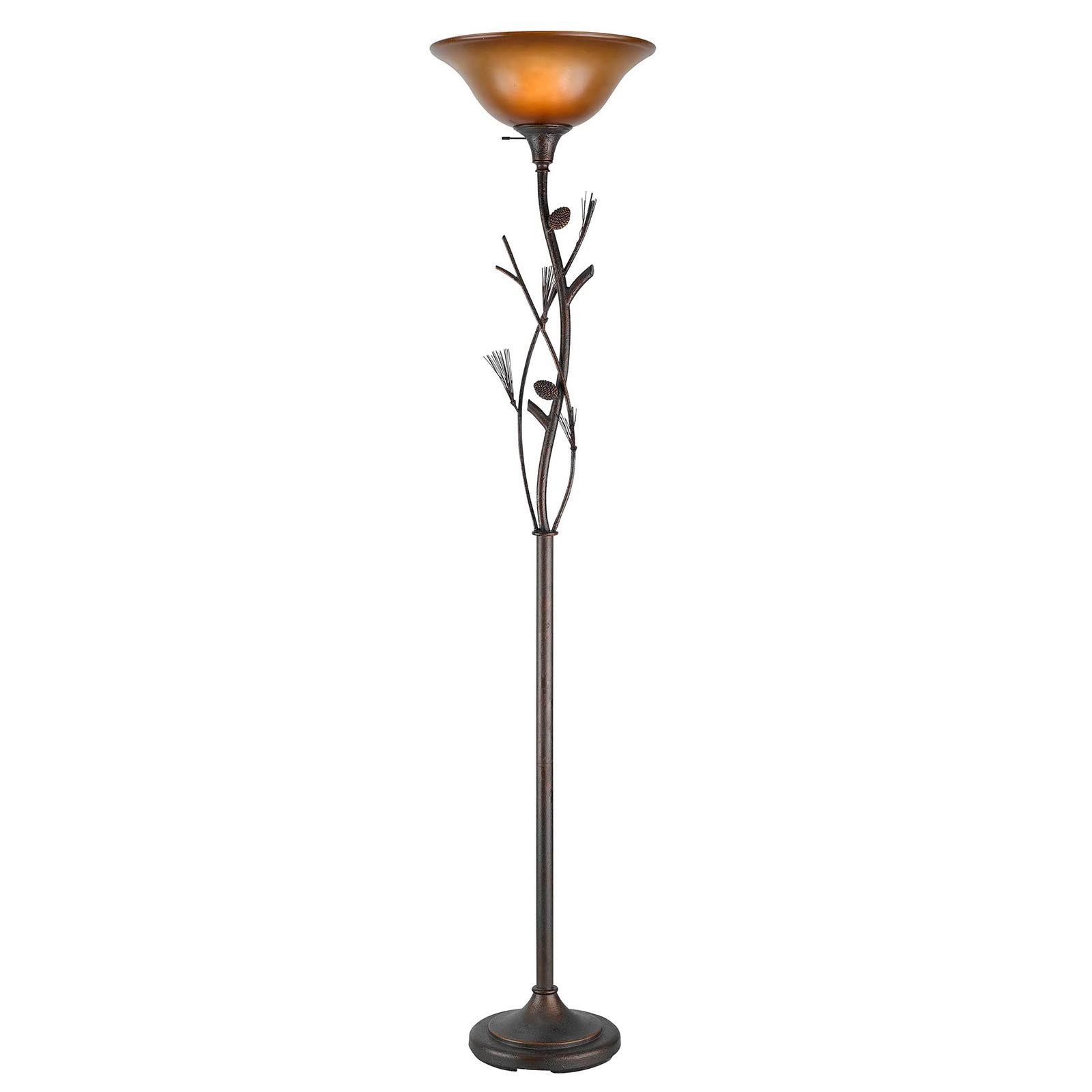 72" Rusted Torchiere Floor Lamp With Brown Frosted Glass Dome Shade