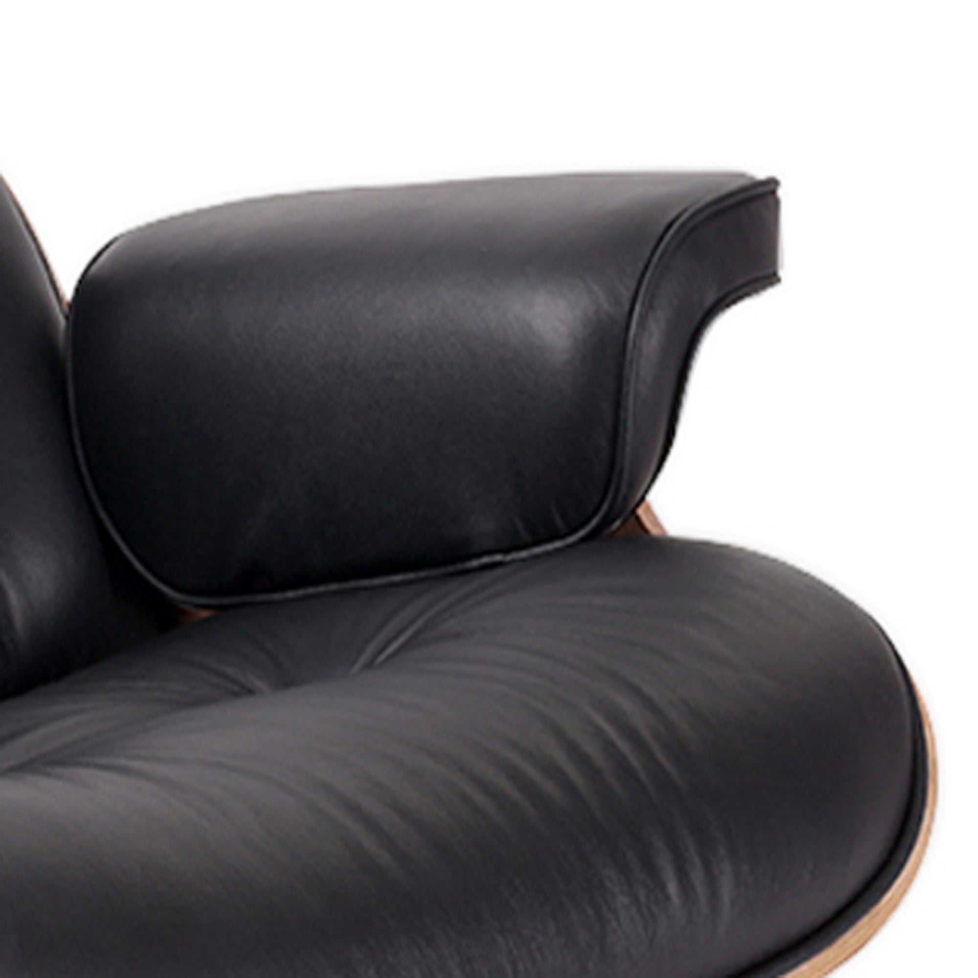 35" Black Tufted Leather And Brown Swivel Lounge Chair with Ottoman