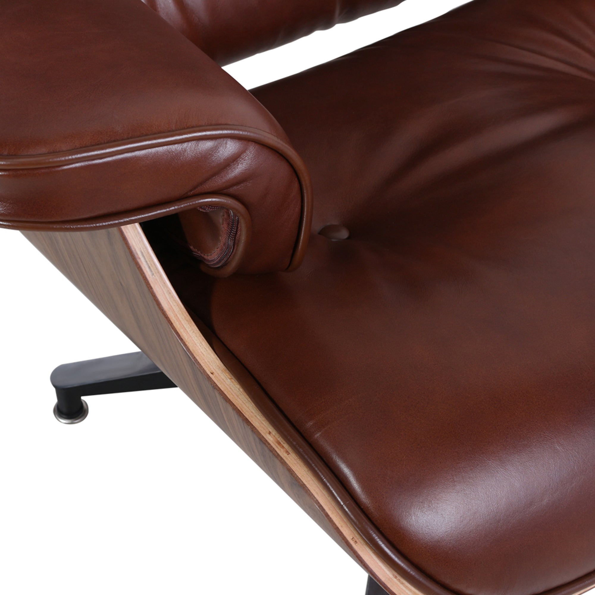 35" Brown Tufted Genuine Leather Swivel Lounge Chair with Ottoman