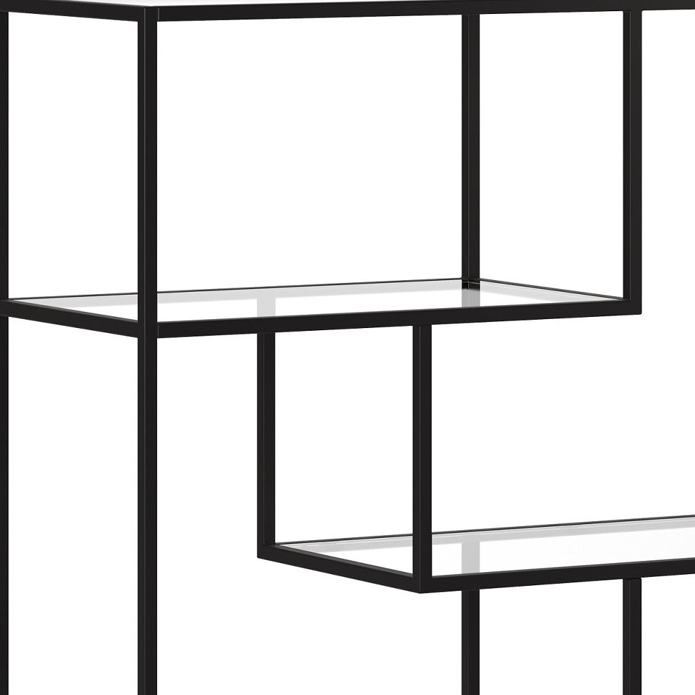 40" Black Metal And Glass Four Tier Etagere Bookcase