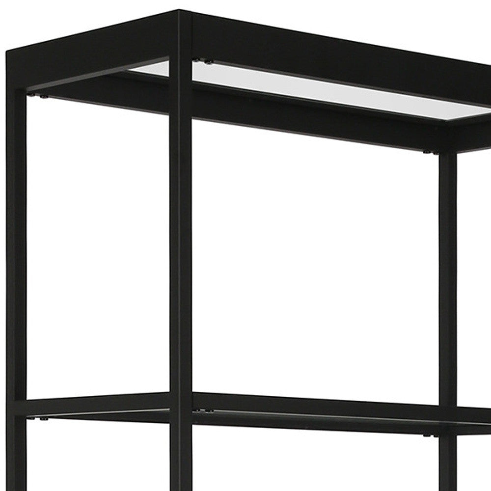 70" Black Metal And Glass Four Tier Etagere Bookcase