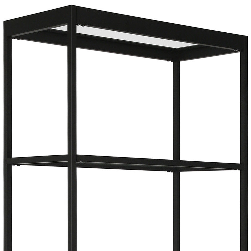 70" Black Metal And Glass Four Tier Etagere Bookcase