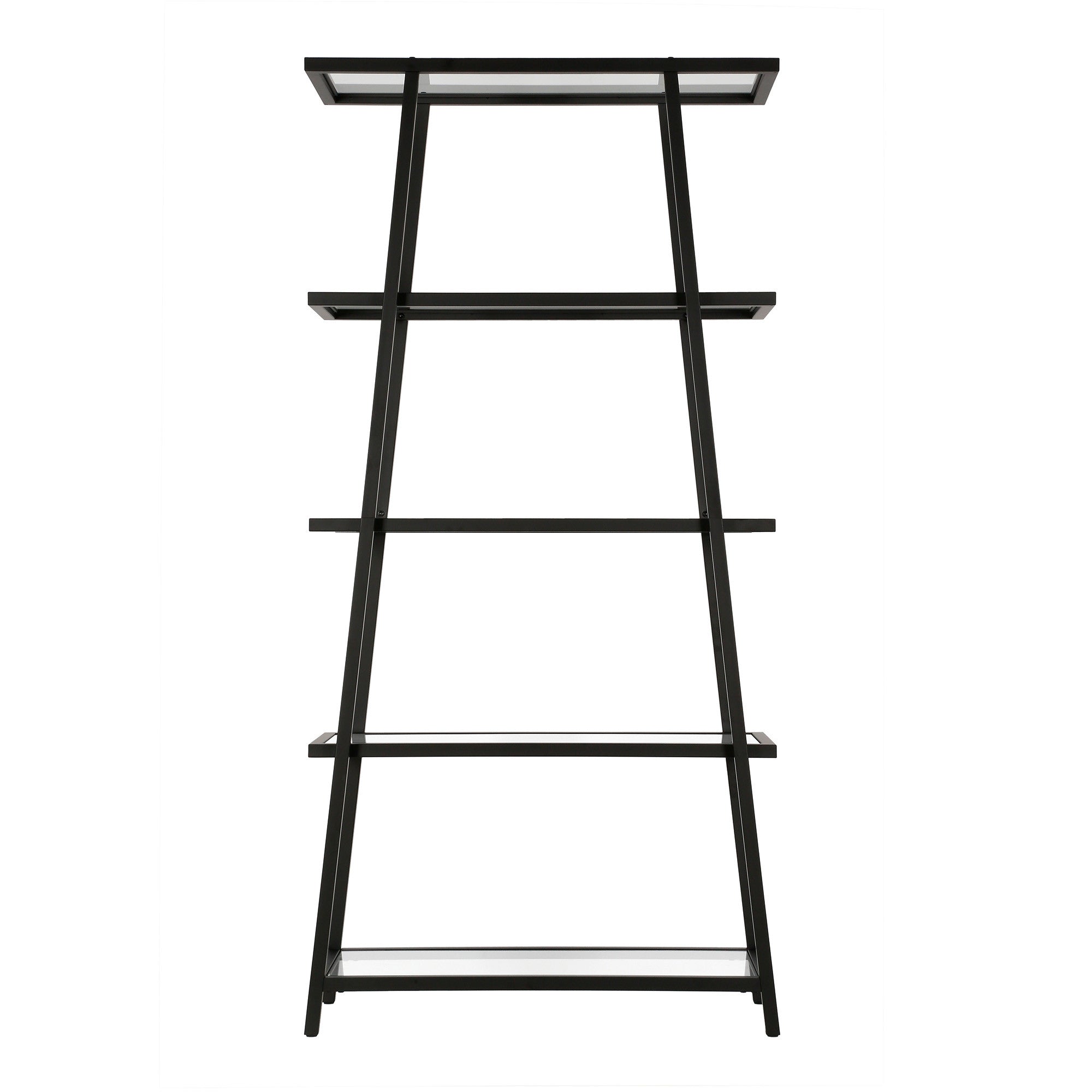 70" Black Metal And Glass Five Tier Etagere Bookcase