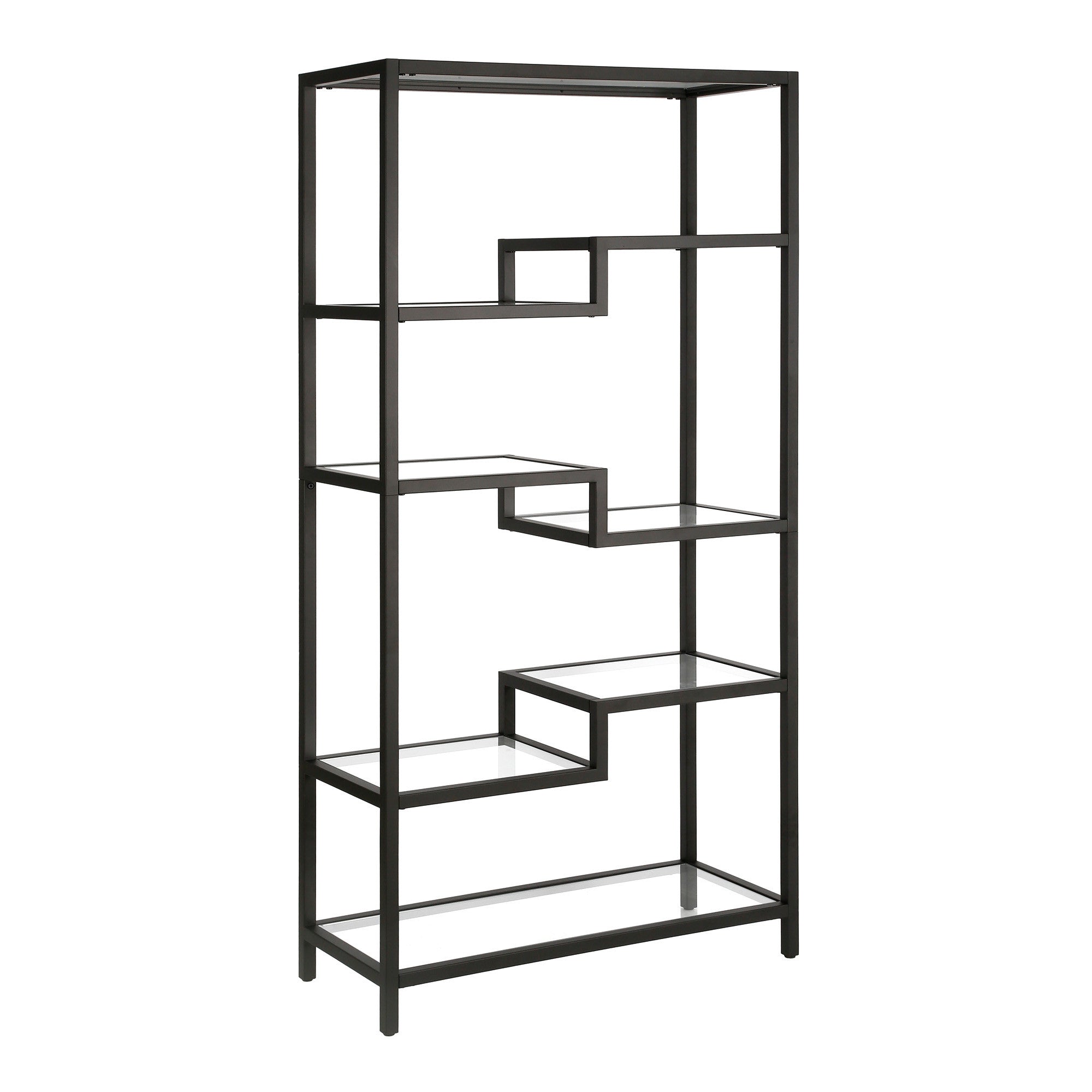 68" Black Metal And Glass Seven Tier Etagere Bookcase