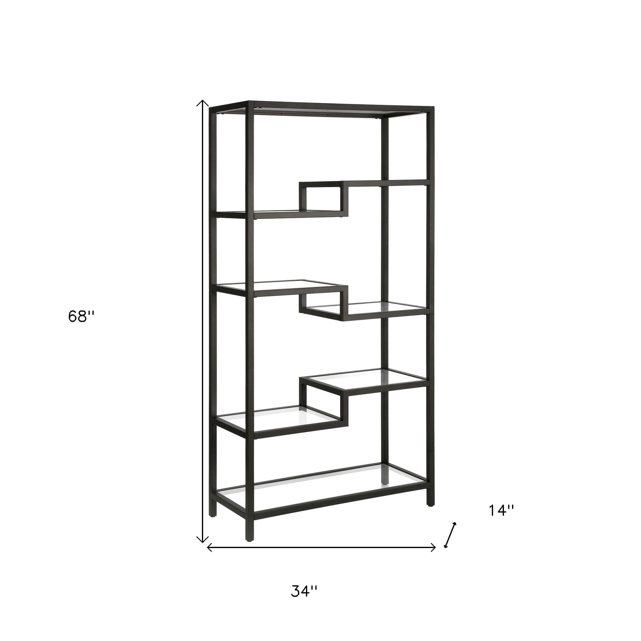 68" Black Metal And Glass Seven Tier Etagere Bookcase