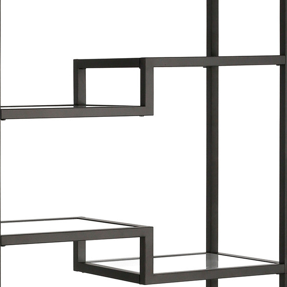 68" Black Metal And Glass Seven Tier Etagere Bookcase