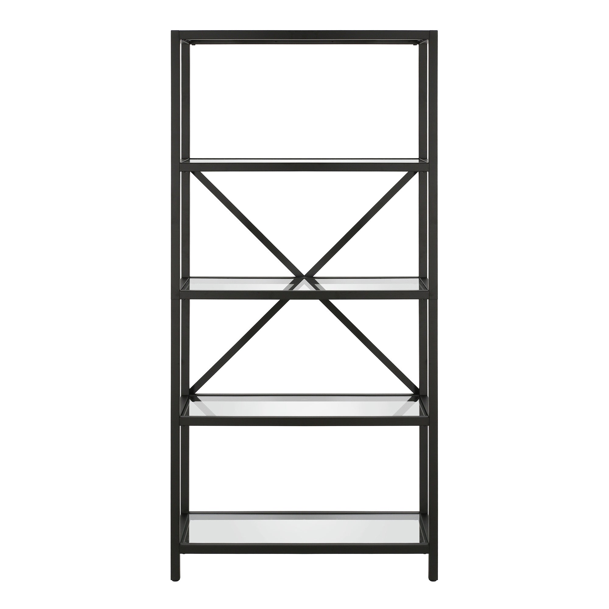 63" Black Metal and Glass Five Tier Etagere Bookcase