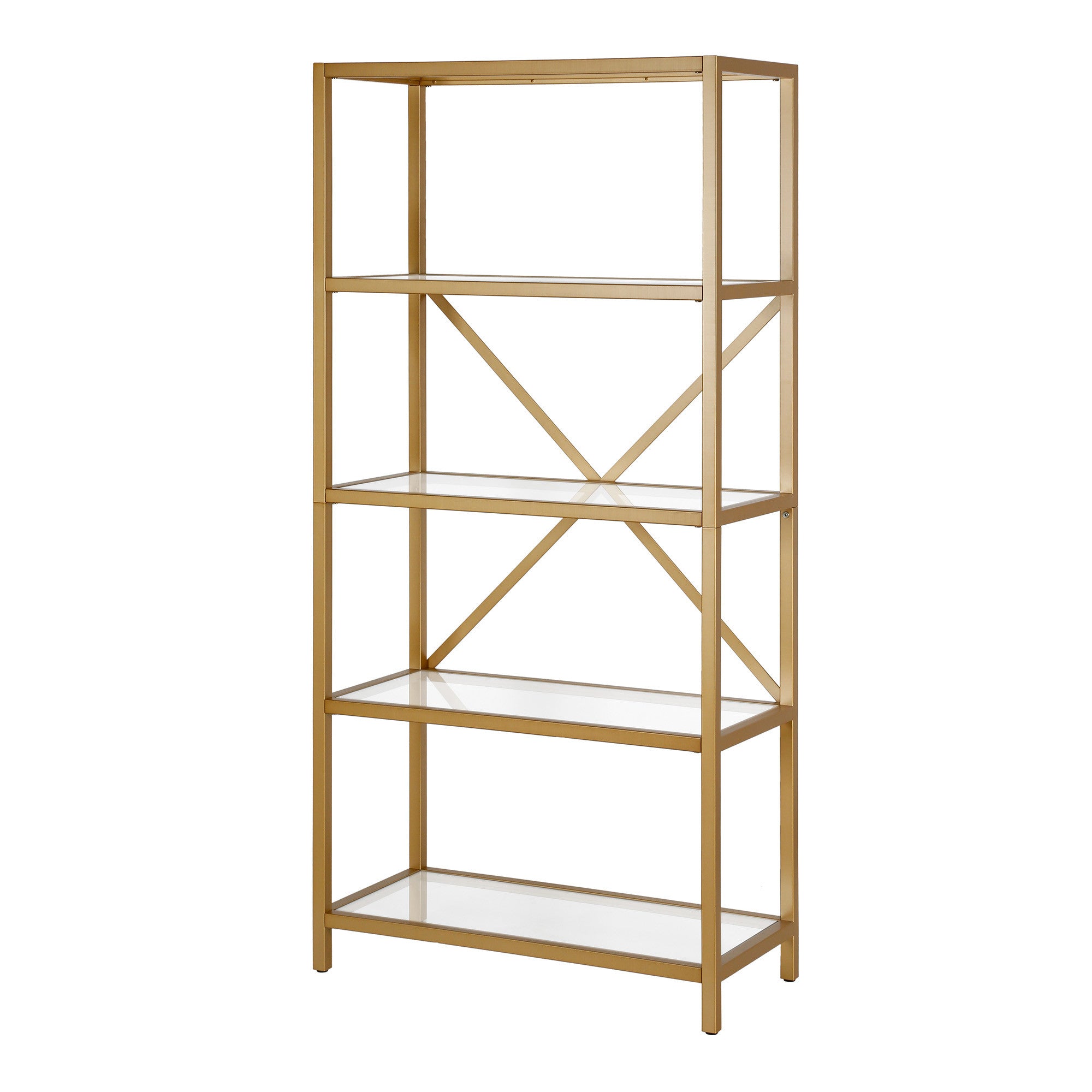 63" Gold Metal And Glass Five Tier Etagere Bookcase