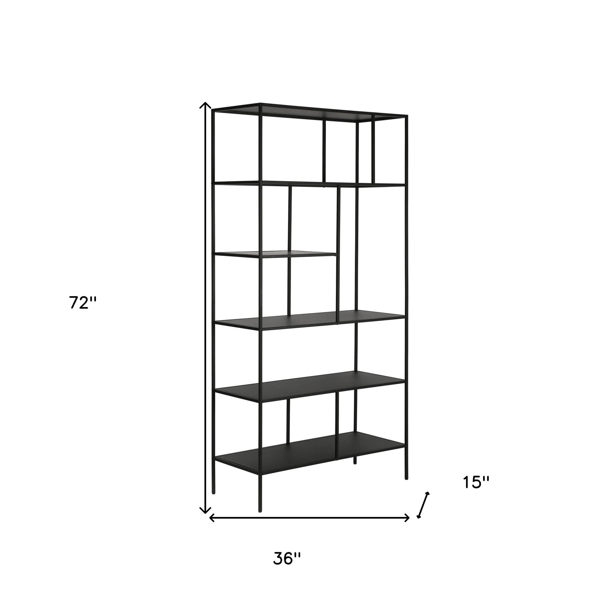 72" Black Metal Six Tier Etagere Bookcase