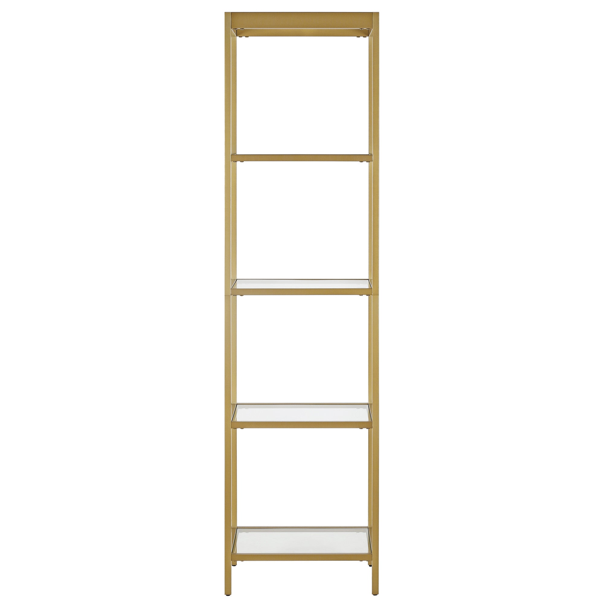 70" Gold Metal And Glass Four Tier Standard Bookcase