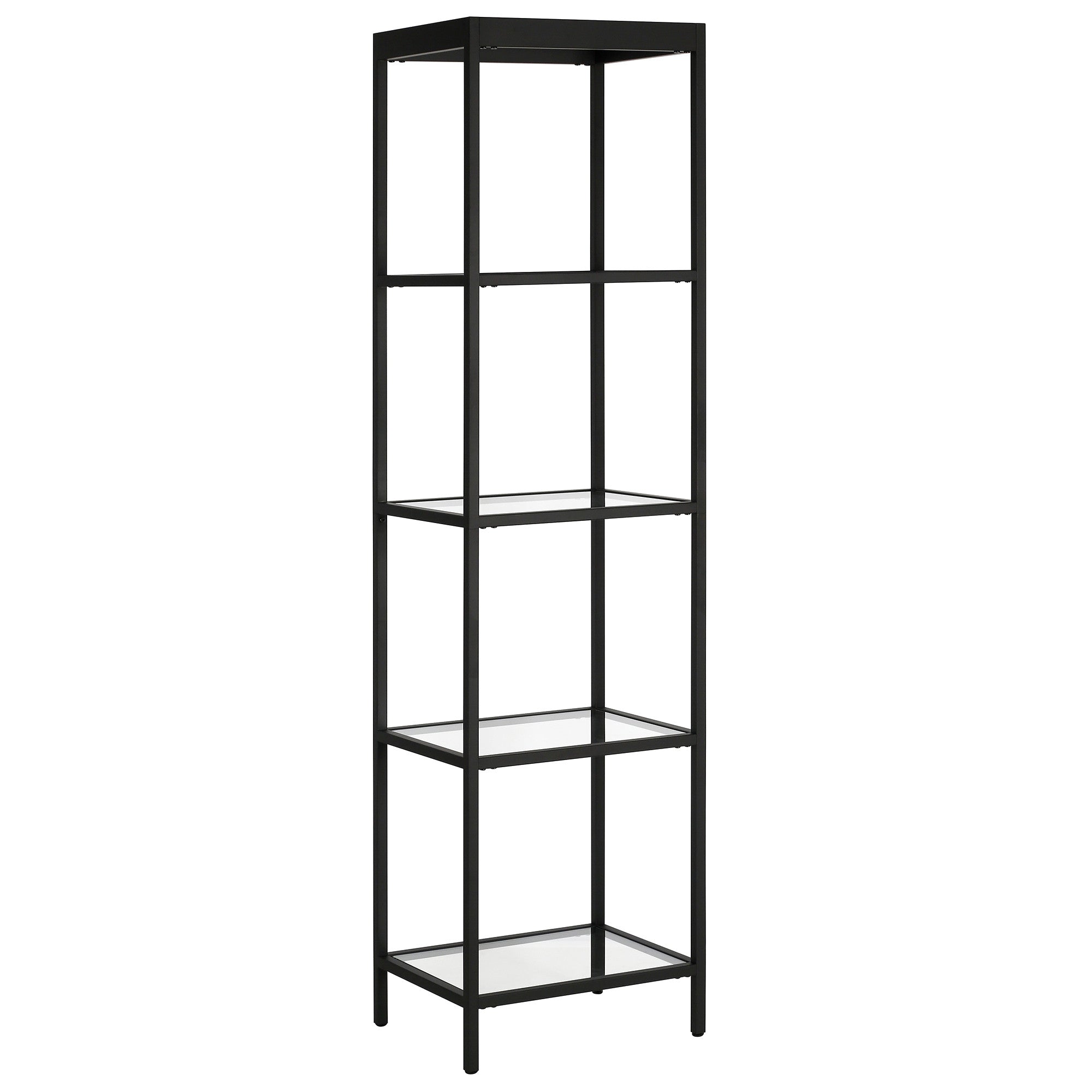 70" Black Metal And Glass Four Tier Standard Bookcase