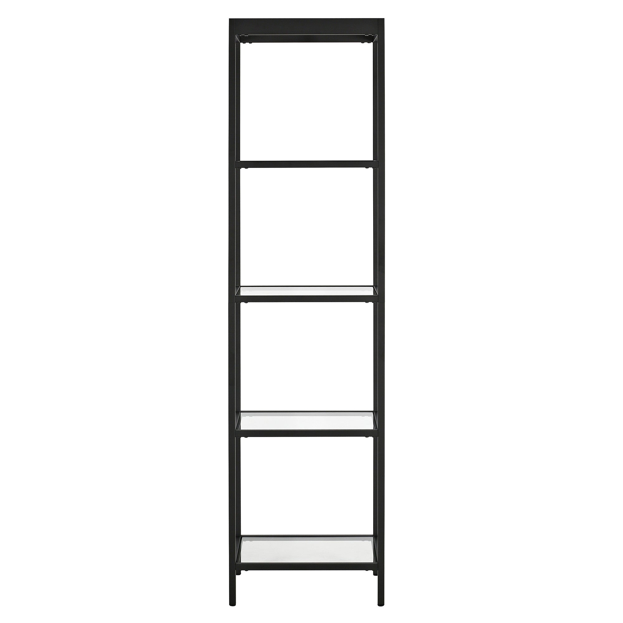 70" Black Metal And Glass Four Tier Standard Bookcase