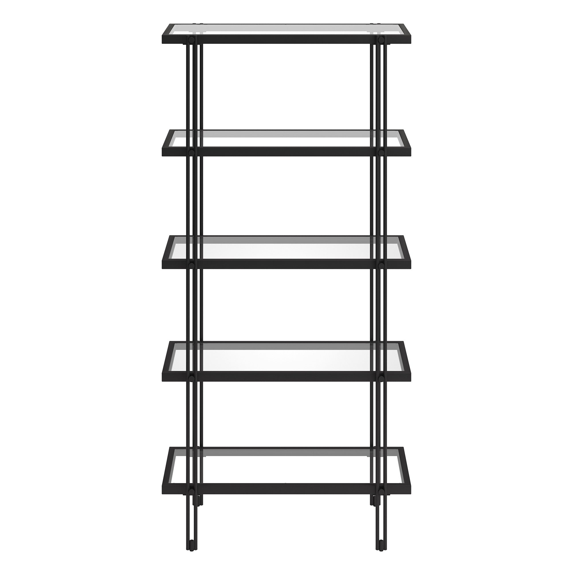 68" Black Metal And Glass Five Tier Standard Bookcase