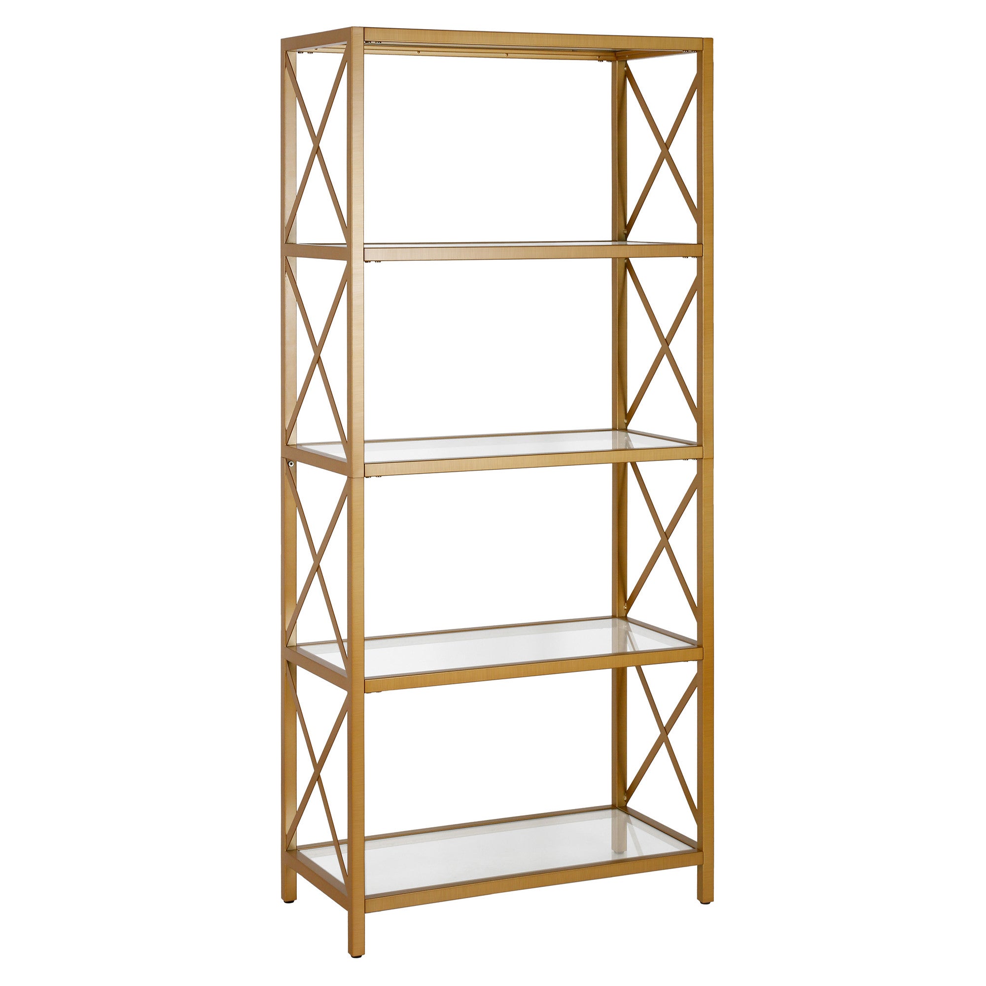 66" Gold Metal And Glass Five Tier Etagere Bookcase