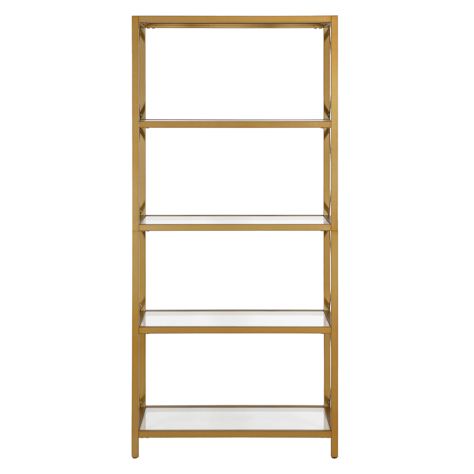 66" Gold Metal And Glass Five Tier Etagere Bookcase