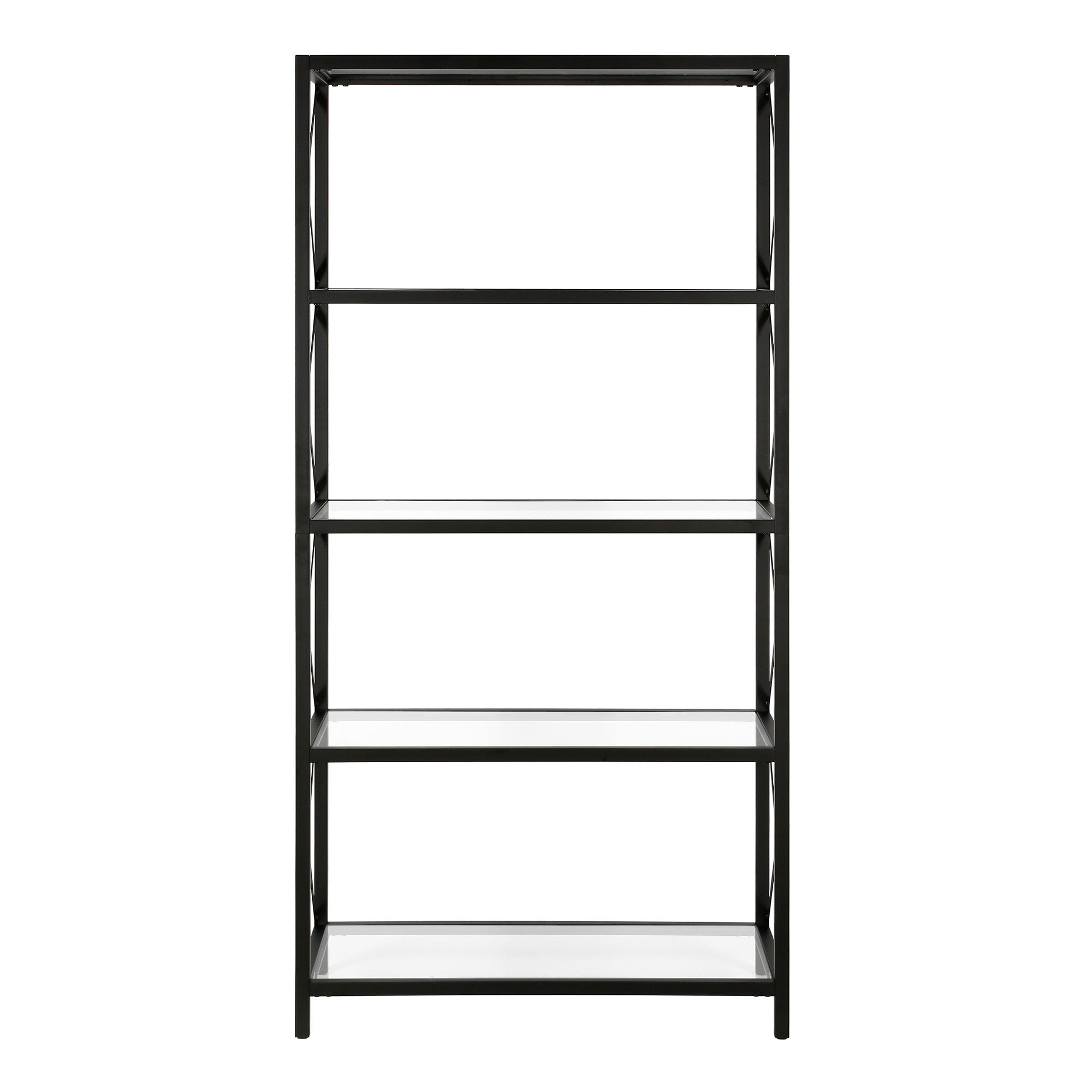 66" Black Metal And Glass Five Tier Etagere Bookcase