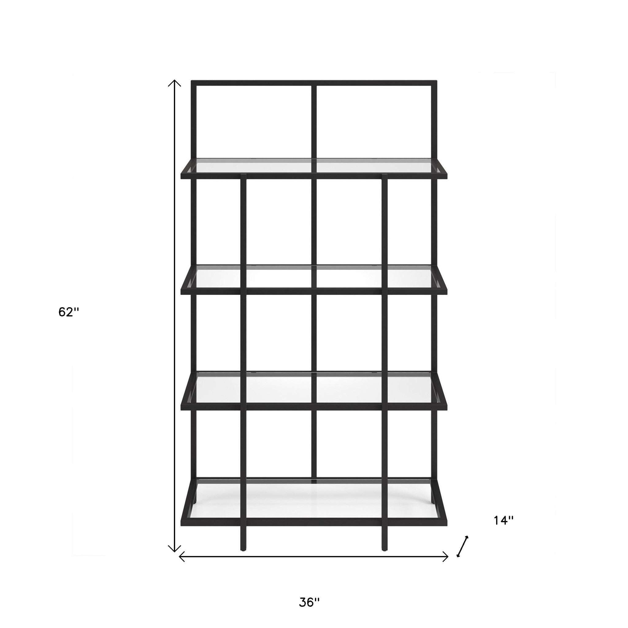 62" Black Metal And Glass Four Tier Etagere Bookcase