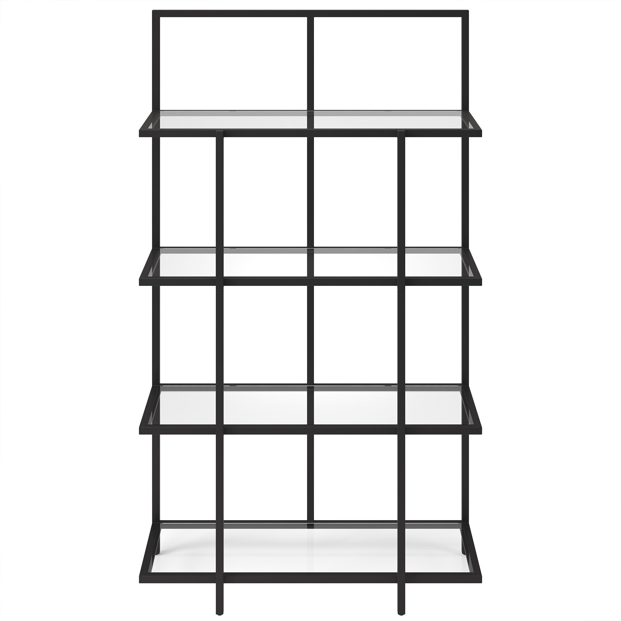 62" Black Metal And Glass Four Tier Etagere Bookcase