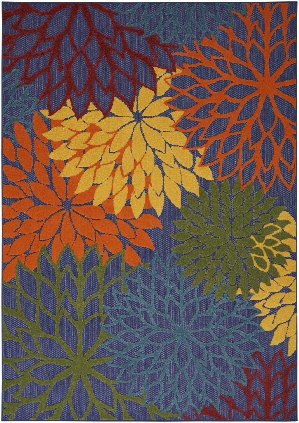 4' X 6' Blue And Orange Floral Power Loom Area Rug