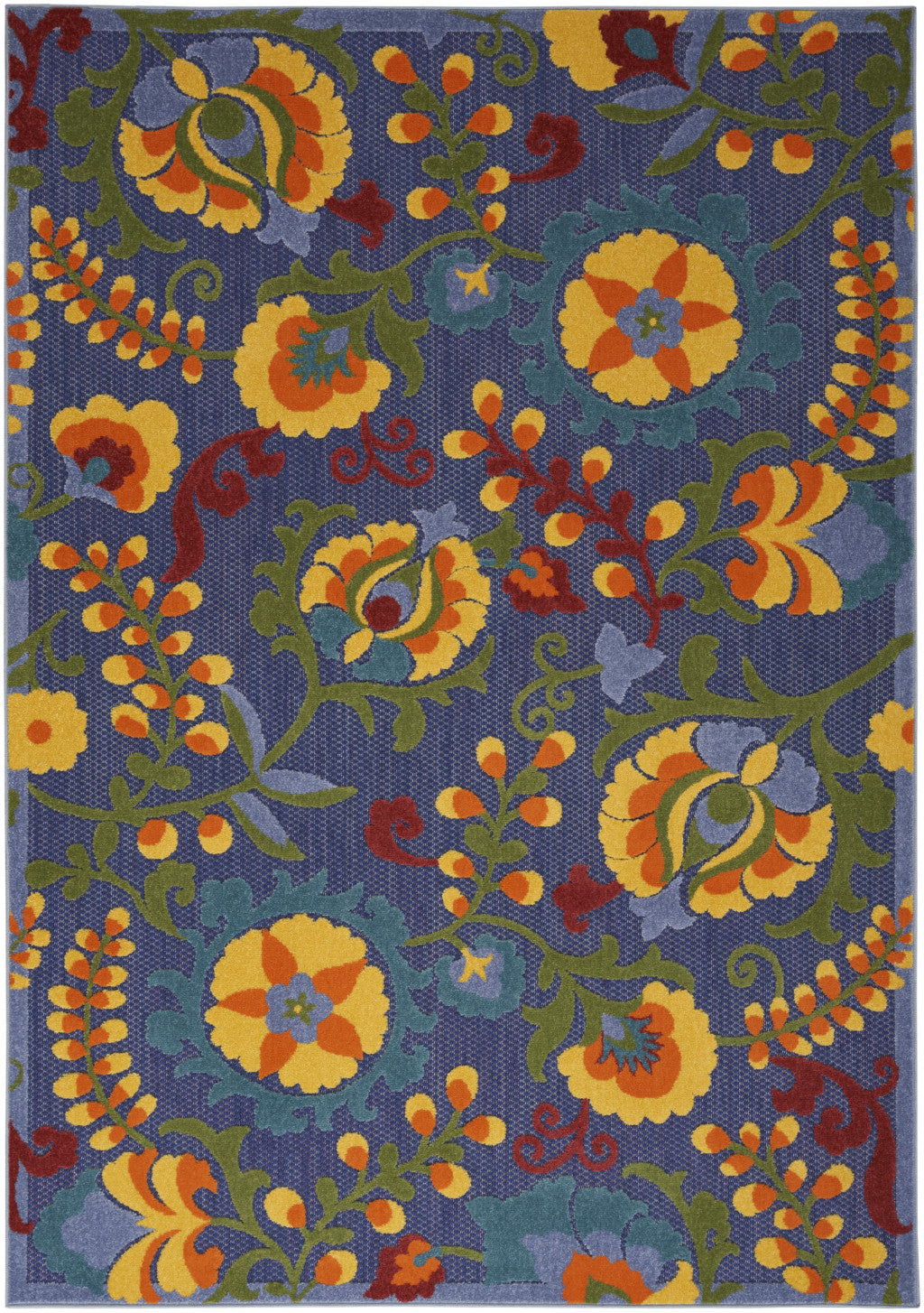 6' X 9' Blue And Yellow Floral Power Loom Area Rug