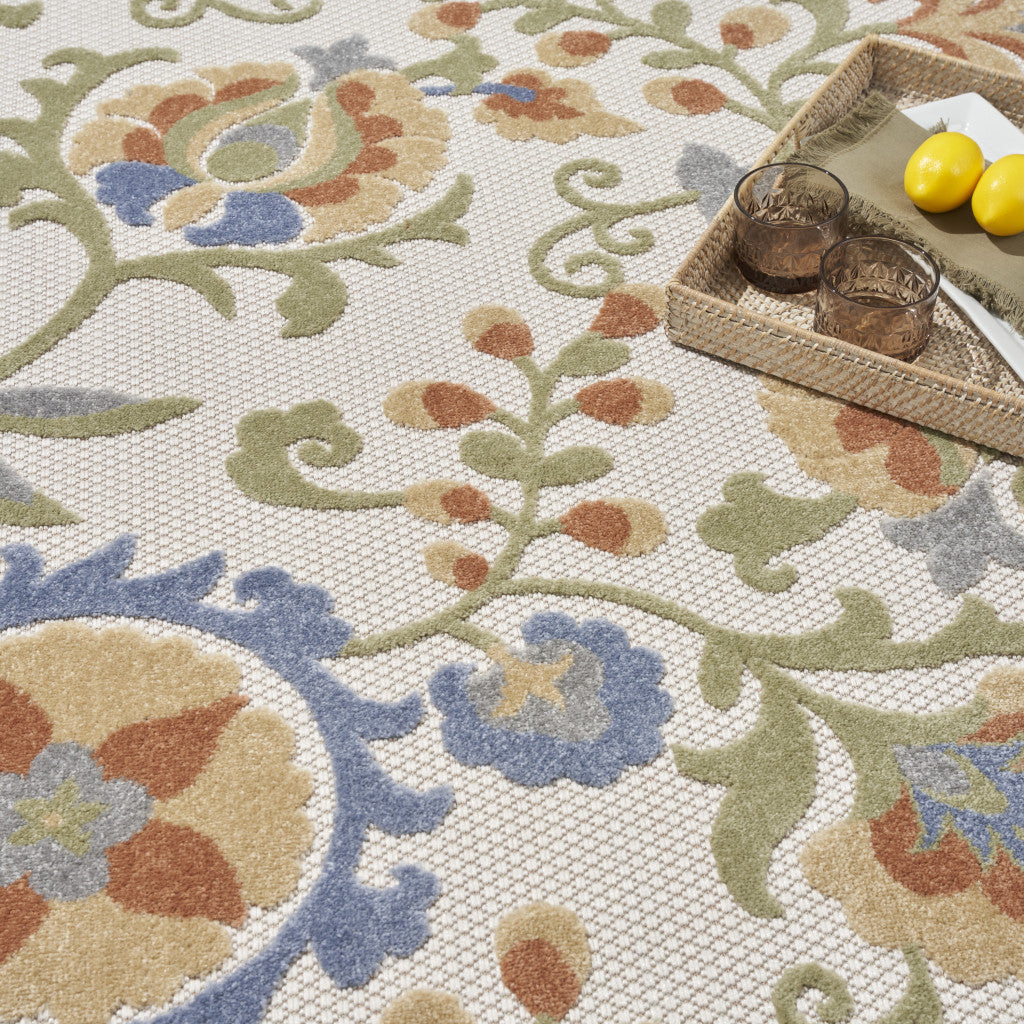 5' X 7' Blue And Yellow Floral Power Loom Area Rug