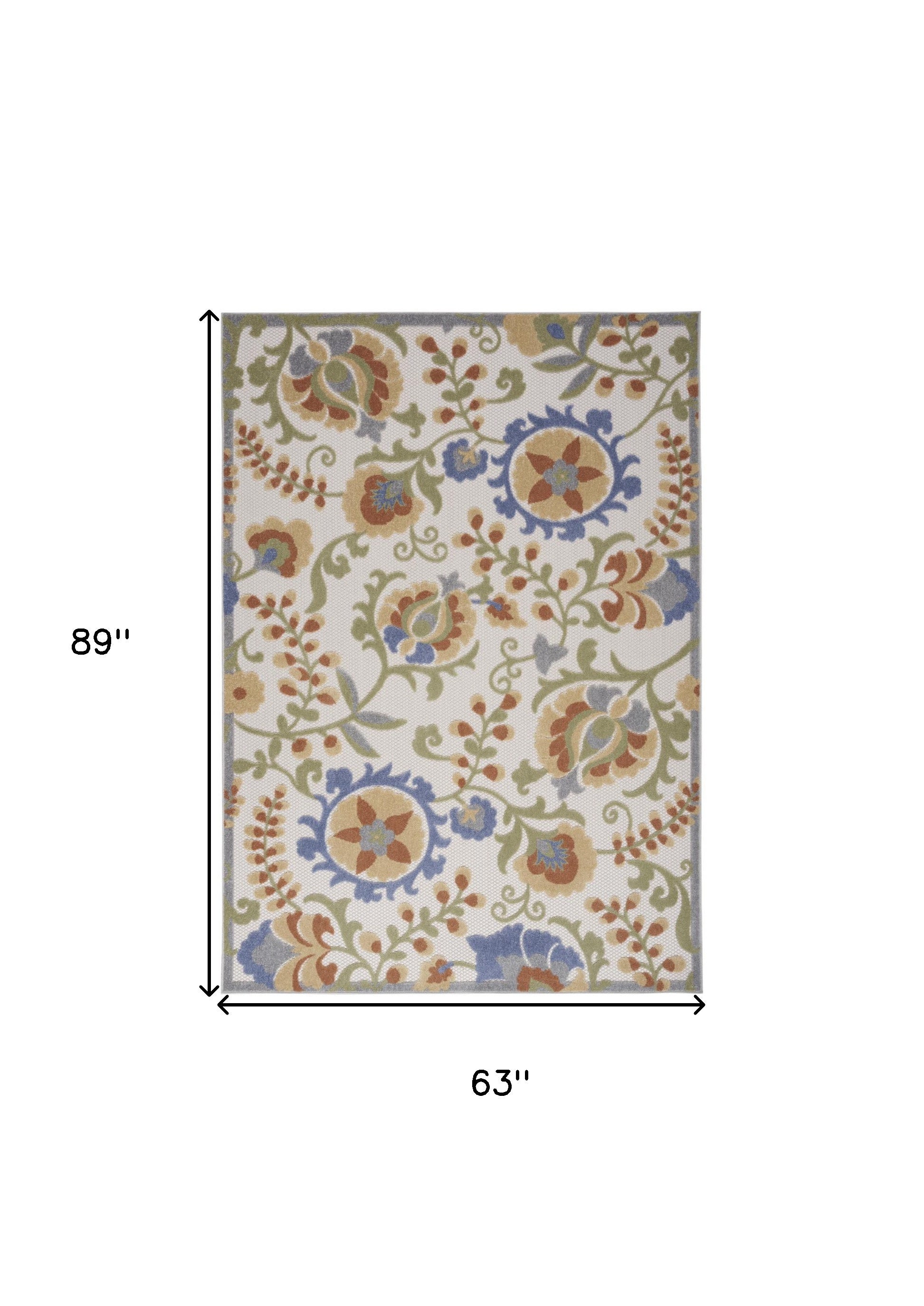 5' X 7' Blue And Yellow Floral Power Loom Area Rug