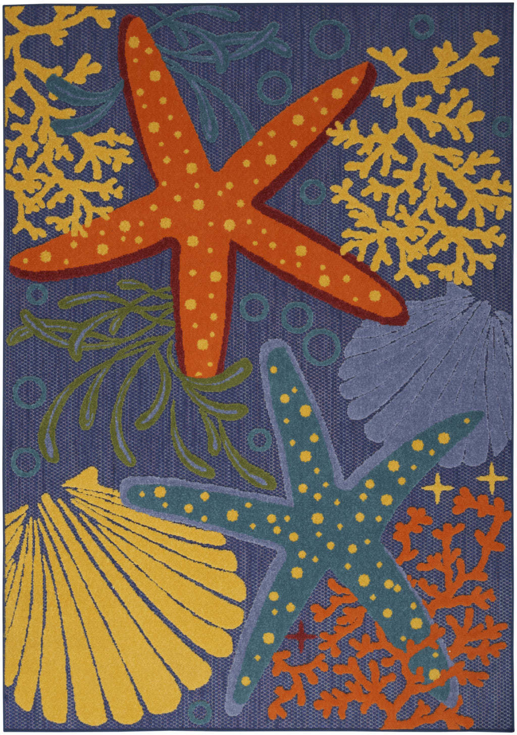 4' x 6' Blue and Orange Starfish Power Loom Area Rug