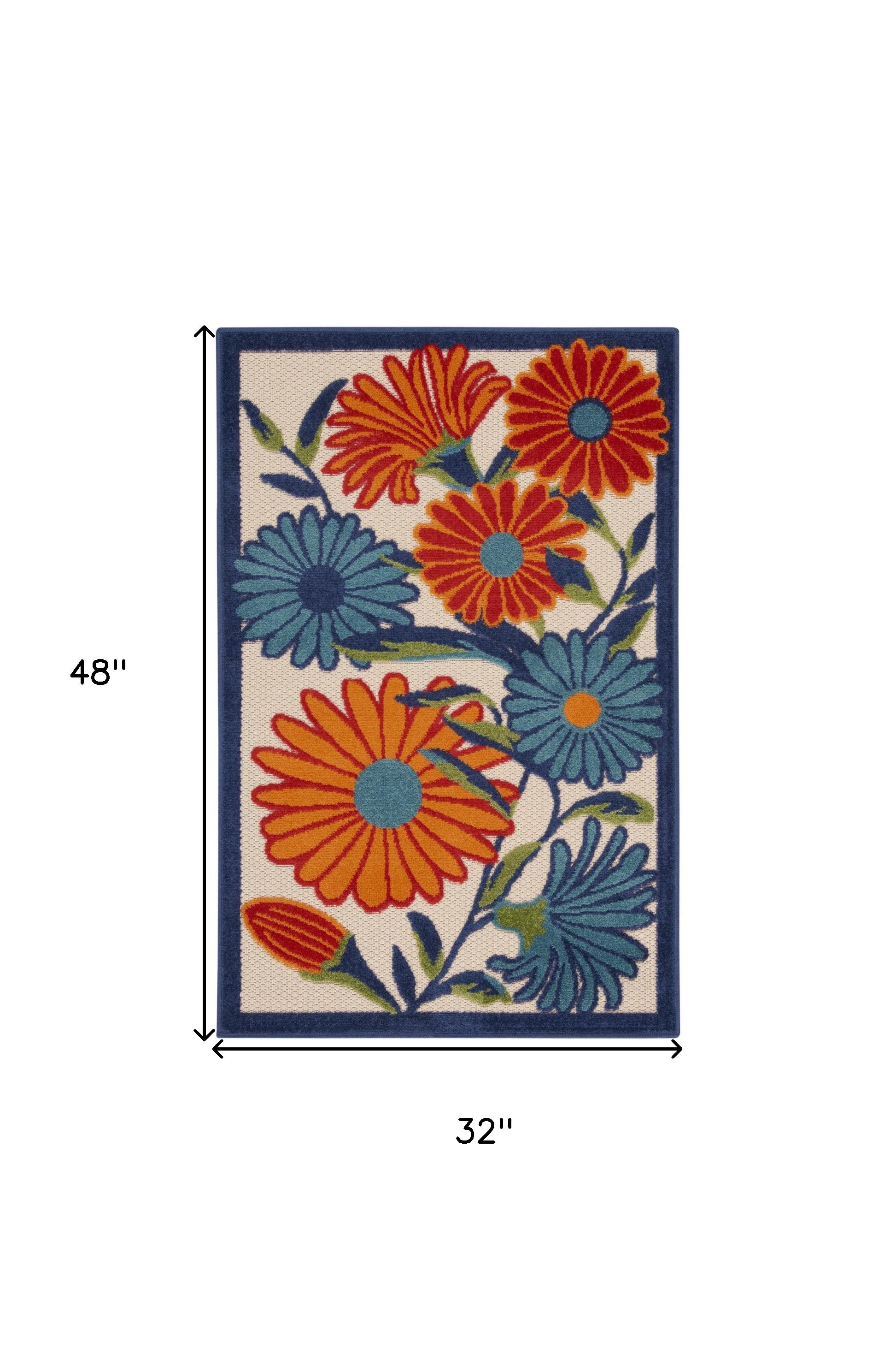 3' X 4' Blue and Orange Floral Power Loom Area Rug