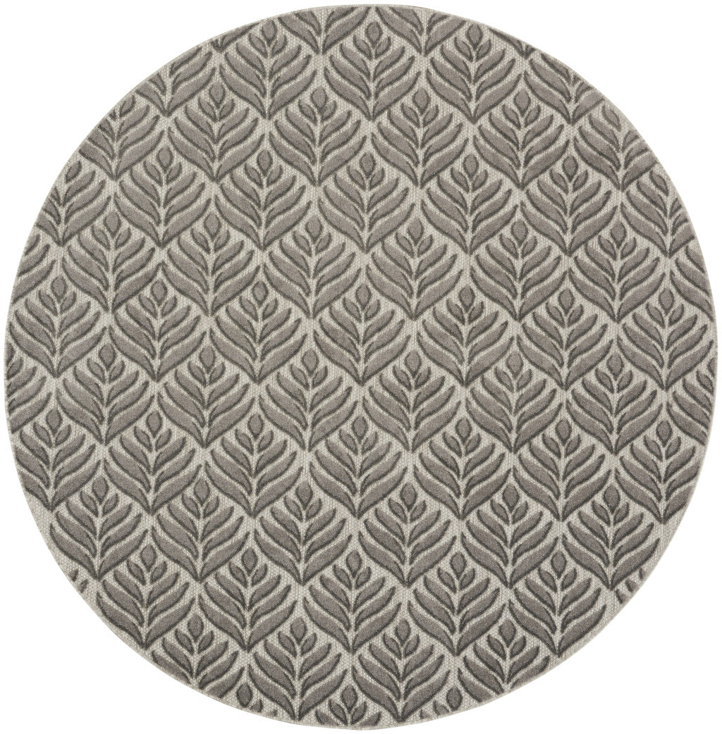 8' Charcoal Round Floral Power Loom Area Rug