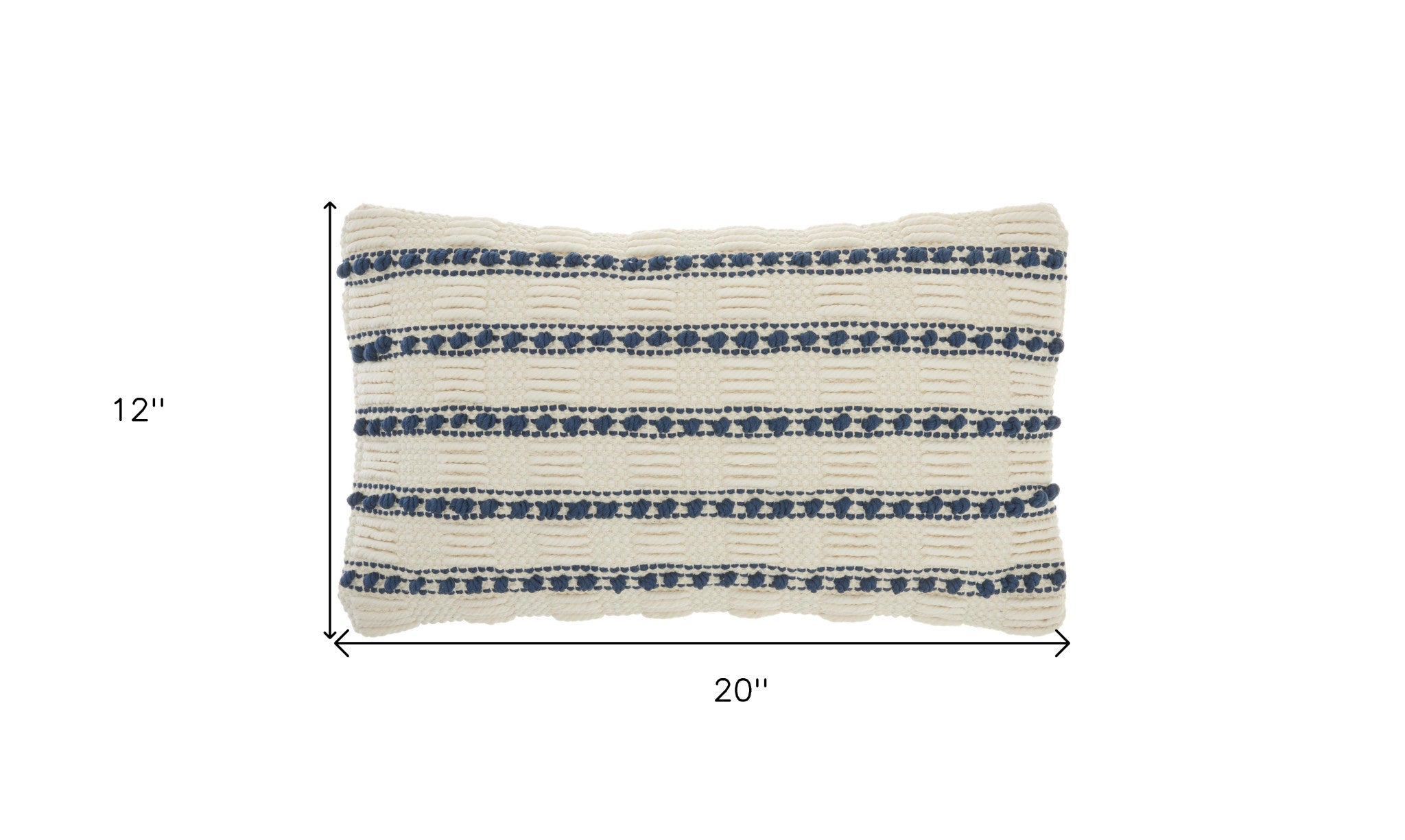 12" X 20" Ivory and Blue Striped Cotton Blend Throw Pillow With Texture