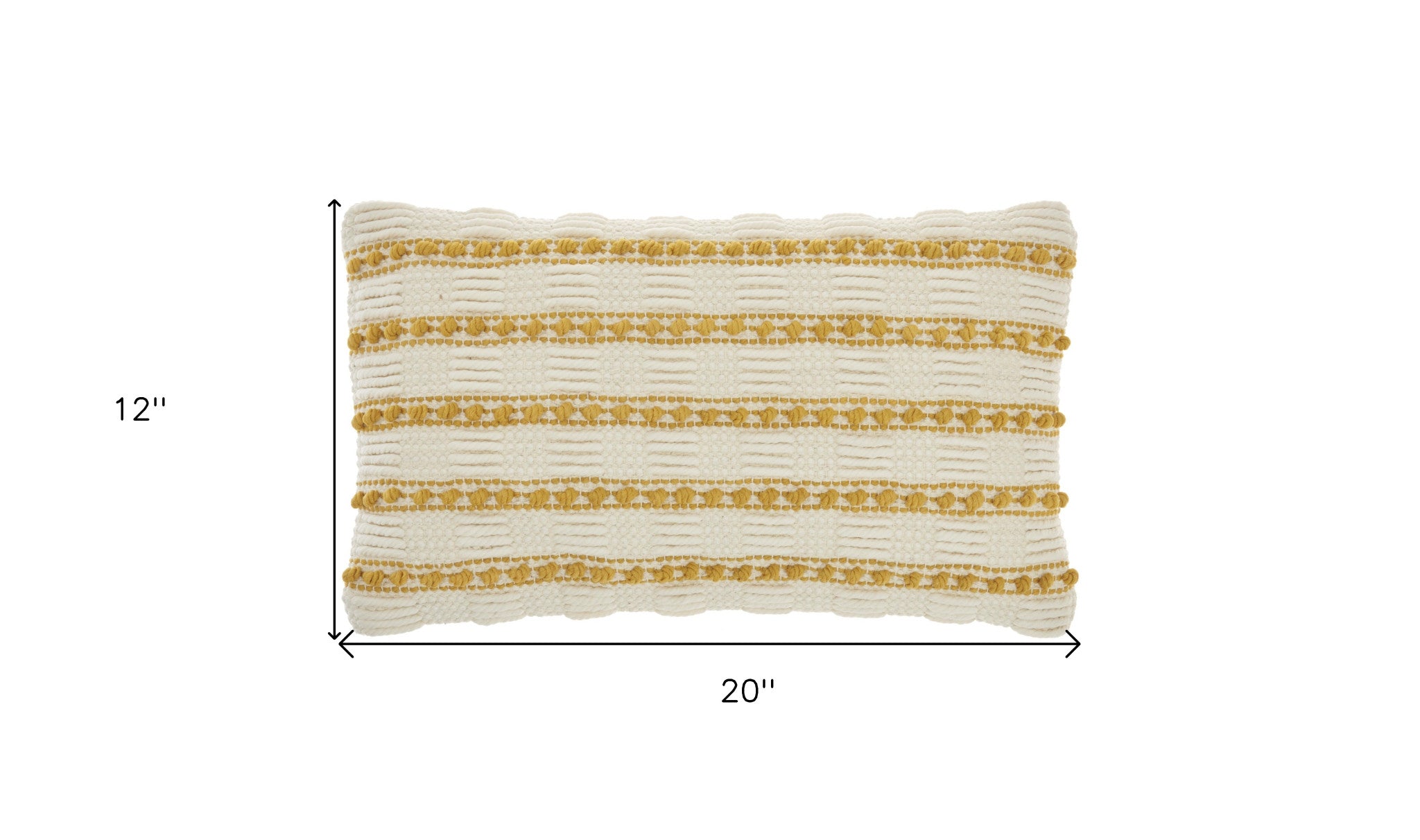 12" X 20" Yellow and Ivory Striped Cotton Blend Throw Pillow With Texture