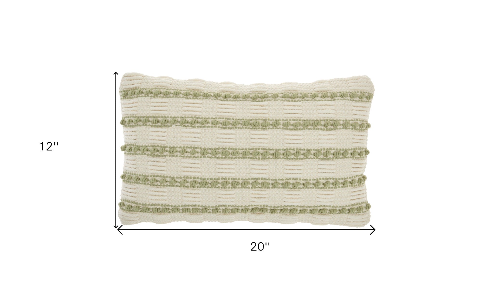 12" X 20" Sage and Ivory Striped Cotton Blend Throw Pillow With Texture