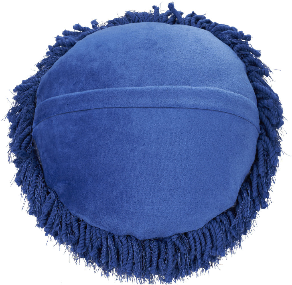 14" X 14" Blue Round Shag Throw Pillow