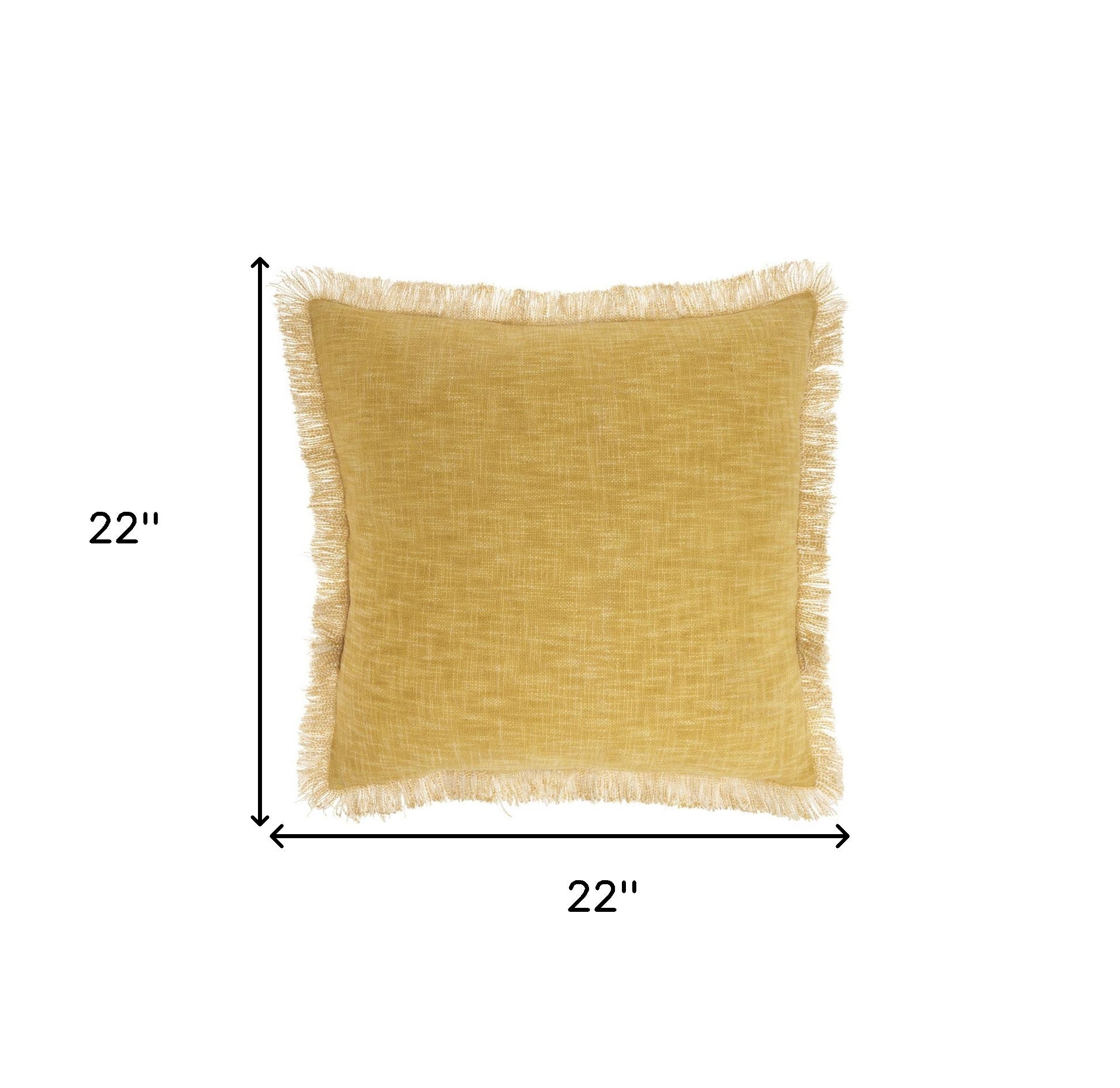 22" Yellow Cotton Throw Pillow With Fringe